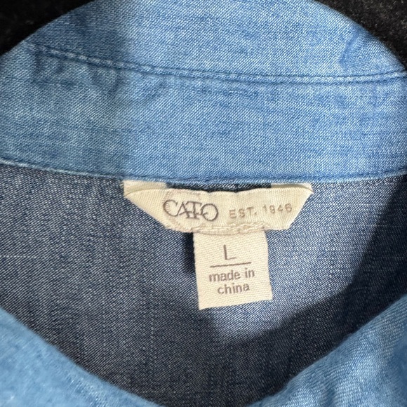 Cato womens L Button down ruffle patchwork denim shirt dress preppy western boho - Picture 5 of 7